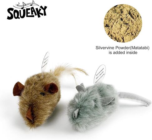 TTcat 2 Pack Squeaky Furry Mouse Cat Toys with Silvervine, Realistic Fluffy Mice Kitten Interactive Hunting Toy, Noise-Making Cat Prey Toy for Indoor Cats, Boredom Relief Teaser Chew Toy. in Saudi Arabia