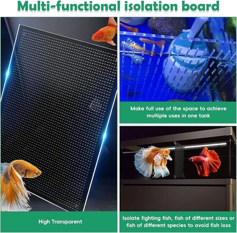 PINVNBY Fish Tank Divider Size: 30 x 25 cm/11.81 x 9.84 in Acrylic Aquarium Divider with 8 PCS Suction Cups, Transparent Fish Tank Separator for Betta Fish in Kuwait