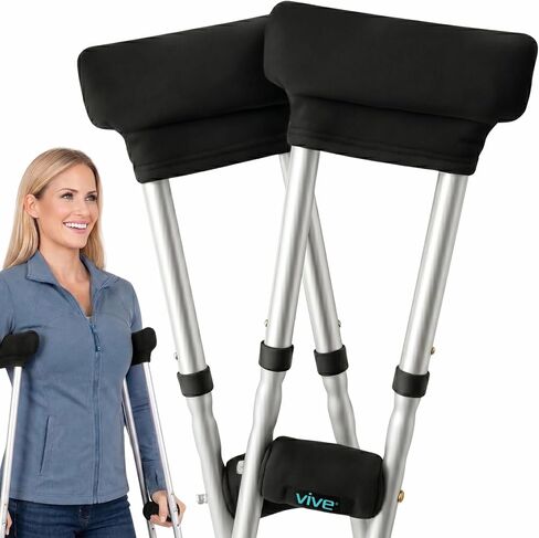 Vive Crutch Pads - Padding for Walking Arm Crutches - Universal Underarm Padded Forearm Handle Pillow Covers for Hand Grips - Soft Foam Armpit Bariatric Accessories for Adults, Kids (1 Black Pair) in Kuwait