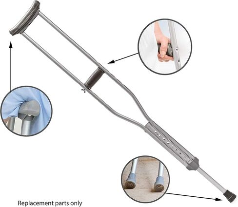 Cornucopia Replacement Crutch Parts Set, Comfortable Gray Rubber Pads Underarm Cushions, Hand Grips, and Feet Caps, Fits Standard Aluminum Crutches (6-Piece Set)… in Kuwait