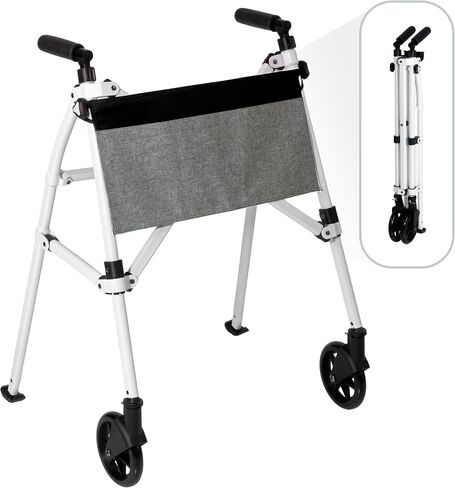 Stander Wonder Walker Plus Short, Junior Lightweight Folding Rolling Walker for Adults, Seniors, Elderly, Petite Travel Walker with Wheels, Glides, Pouch, Compact Standard Walker, Black Walnut in Kuwait