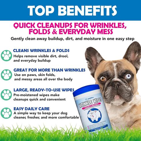 Squishface Wrinkle Wipes – Tear Stain & Deodorizing Dog Wipes, 80ct in Kuwait