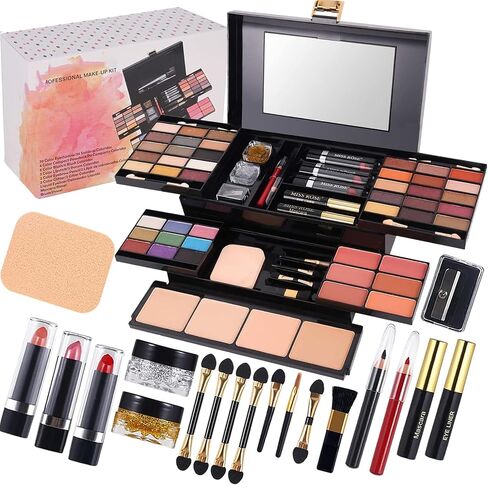 58 colors Professional All In One Makeup Full Kit for Women Girls Beginner, Makeup Gift Set with Eye Shadow Blush, Lipstick, Compact Powder, Mascara, Eyeliner, Lip Liner, Eyebrow Pencil, Glitter(331N) in Kuwait