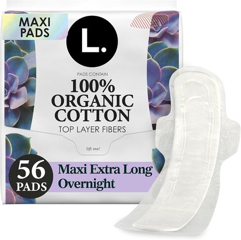 L. Organic Cotton Topsheet Extra Long Overnight Pads - 28 Count x 2 Packs (56 Count Total) in Kuwait