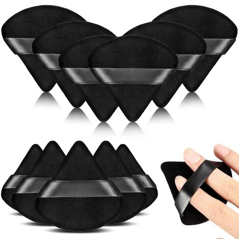 Maitys 12 Pieces Powder Puff Triangle Face Makeup Cosmetic for Loose Powder Soft Body Washable Reusable Foundation Sponge Mineral Wet Dry Makeup Tool(Black, Small) in Kuwait