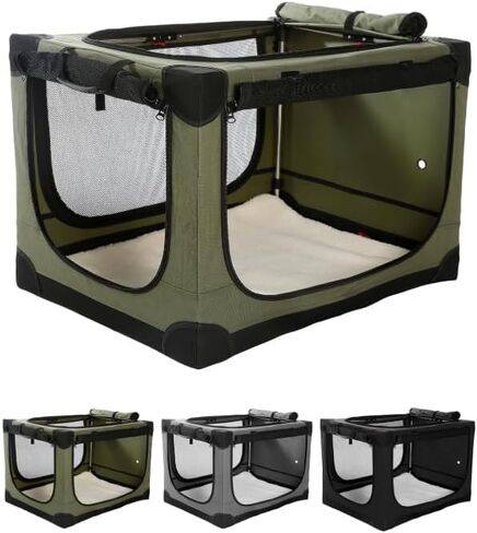 Veraste 30 x 21 x 21 in 4-Door Collapsible Soft-Sided Mesh Dog Crate, Green in Kuwait