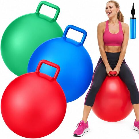 Lewtemi 3 Pcs 31" Hopper Ball with Handle, Bouncing Toy, Red, Blue, Green in Kuwait