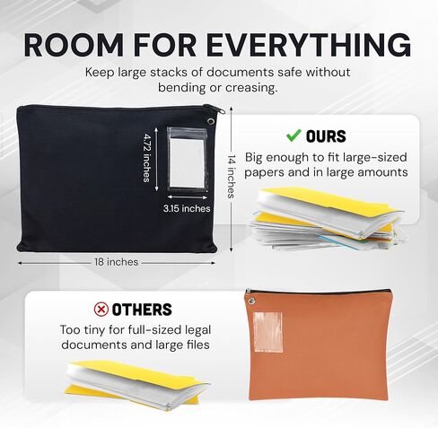 Interoffice Mailer Transit Sack – Extra Large & Durable – Black Canvas Zipper Bank Bag with ID Window (18" x 14", 1 Bag) in Kuwait
