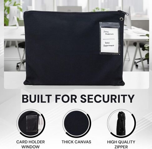 Interoffice Mailer Transit Sack – Extra Large & Durable – Black Canvas Zipper Bank Bag with ID Window (18" x 14", 1 Bag) in Kuwait