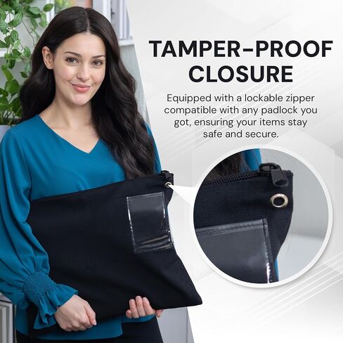 Interoffice Mailer Transit Sack – Extra Large & Durable – Black Canvas Zipper Bank Bag with ID Window (18" x 14", 1 Bag) in Kuwait