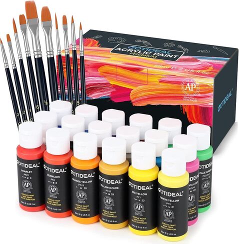 GOTIDEAL Acrylic Paint Set with 10 Brushes, 18 Colors (59ml, 2 oz) in Saudi Arabia