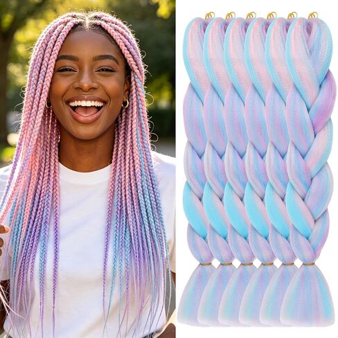 6 Packs Ombre Jumbo Braiding Hair Extensions 24 Inch High Temperature Synthetic Fiber Hair Extensions for Box Braids Braiding Hair (1b to dark blue) in Kuwait