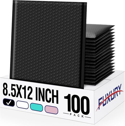 Fuxury 100 حزمة فقاعات بريدية 10.5x16 بوصة، مغلفات مبطنة ذاتية الغلق، مظاريف بريدية مقاومة للماء، بريد مبطن، حقائب شحن للتغليف، أعمال صغيرة كبيرة #5، أسود in Kuwait