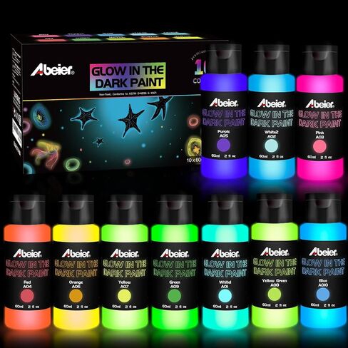 ABEIER Glow in the Dark Acrylic Paint Set, 10 x 2 oz, Blacklight in Kuwait