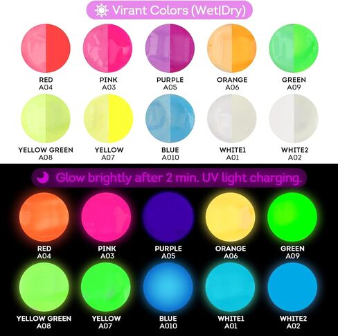 ABEIER Glow in the Dark Acrylic Paint Set, 10 x 2 oz, Blacklight in Kuwait