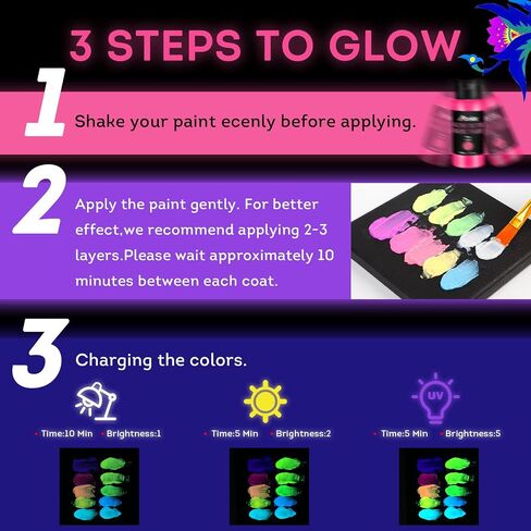 ABEIER Glow in the Dark Acrylic Paint Set, 10 x 2 oz, Blacklight in Kuwait