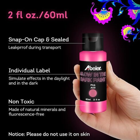 ABEIER Glow in the Dark Acrylic Paint Set, 10 x 2 oz, Blacklight in Kuwait