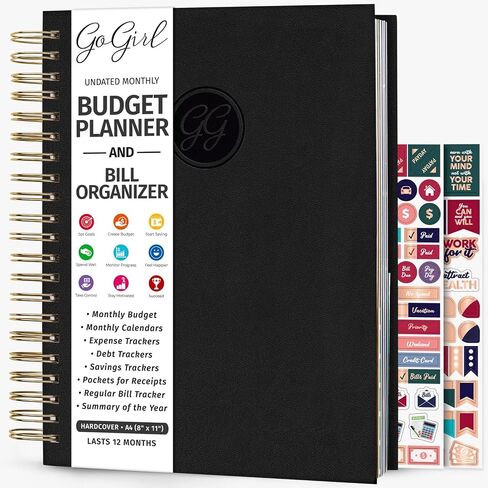 GoGirl Budget Planner & Monthly Bill Organizer – Monthly Financial Book with Pockets. Expense Tracker Notebook Journal, Compact (Mint Green) in Kuwait