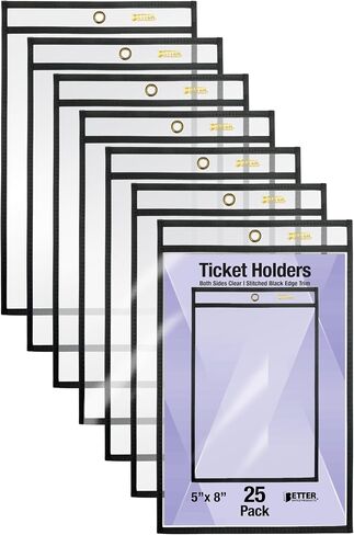 Shop Ticket Holders, 5 x 8 Inches, Both Sides Clear, Stitched Black Edge Trim, by Better Office Products, 25 Pack in Kuwait