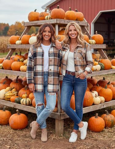 Yeokou Women's Fashion Cropped Flannel Wool Blend Plaid Shacket Long Sleeve Button Down Jackets Coat in Kuwait