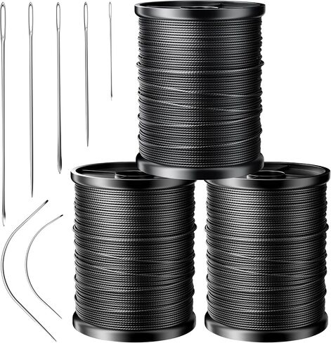 Professional Upholstery Repair Sewing Thread Kit | Heavy Duty Waxed Nylon Thread with 7Pcs Heavy Duty Sewing Needles for Leather, Canvas & Quilting | No.1 Strength & Durability | 70 Yards, Multicolor in Kuwait