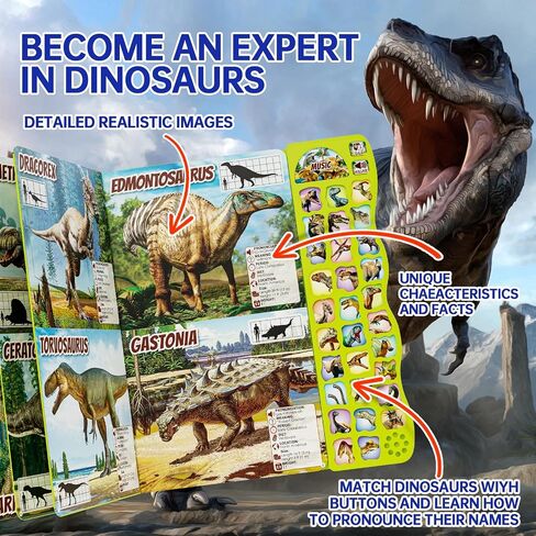 Dinosaur Toys for Kids 3-5 Dinosaur Book with Sounds 30 Species Names & Realistic Sounds InteractiveToys for Boys Girls Kids 2 3 4 5 6 7 Year Old Dinosaur Toys Gifts(Dinosaur Book) in Kuwait