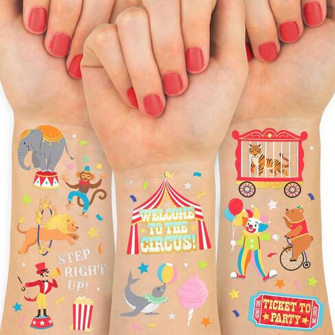 xo, Fetti Circus Party Temporary Tattoos - 42 Gold + Silver Foil Styles | Circus Birthday Party Supplies, Carnival Party Favors, Circus Animals Temp Tats, Clown Arts and Crafts in Saudi Arabia