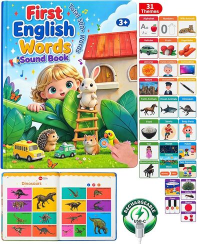 500 Words Sound Book for Kids,English Interactive Educational Toy with 31 Themes,31 Themes Touch Activated Audio Book for Vocabulary Development and Early Education in Kuwait
