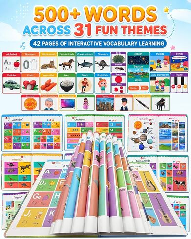 500 Words Sound Book for Kids,English Interactive Educational Toy with 31 Themes,31 Themes Touch Activated Audio Book for Vocabulary Development and Early Education in Kuwait
