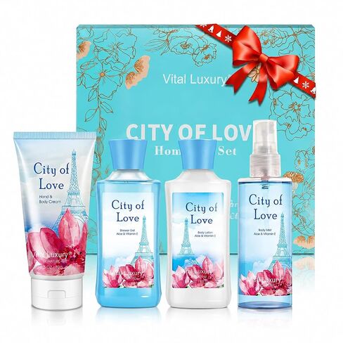 Bath & Body Kit, 3 Fl Oz, Ideal Skincare Gift Home Spa Set, Includes Body Lotion, Shower Gel, Body Cream, and Fragrance Mist, Halloween, Christmas Gifts for Her and Him(City of Love) in Kuwait