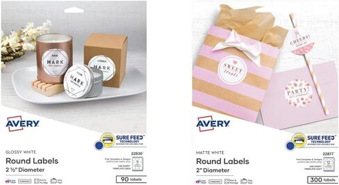 ملصقات دائرية بيضاء لامعة مقاس 2 بوصة من Avery، تغذية مؤكدة، نزيف كامل - طباعة حتى الحافة، 120 ملصق شكر (22807) in Kuwait