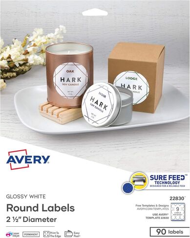 ملصقات دائرية بيضاء لامعة مقاس 2 بوصة من Avery، تغذية مؤكدة، نزيف كامل - طباعة حتى الحافة، 120 ملصق شكر (22807) in Kuwait