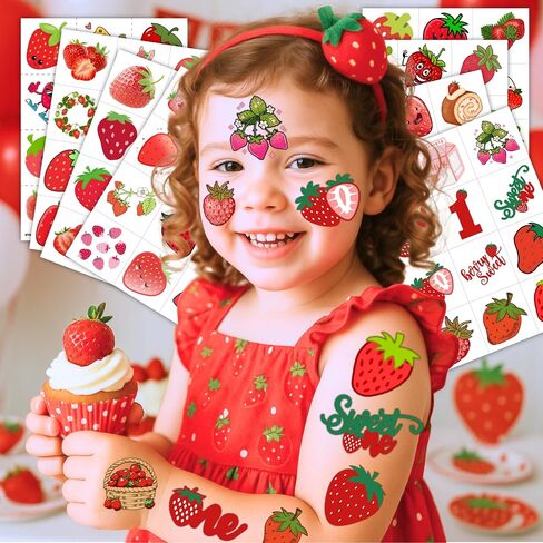 Strawberry Temporary Tattoos Berry First Birthday Party Supplies Decorations 96PCS Cute Tattoos Stickers Party Favors Kids Gifts Girls Boys Classroom School Prizes Themed in Kuwait