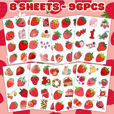 Strawberry Temporary Tattoos Berry First Birthday Party Supplies Decorations 96PCS Cute Tattoos Stickers Party Favors Kids Gifts Girls Boys Classroom School Prizes Themed in Kuwait