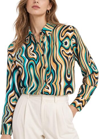 YAMANMAN Women's Button Down Shirt Classic Long Sleeve Collared Tops Work Office Chiffon Blouse in Kuwait