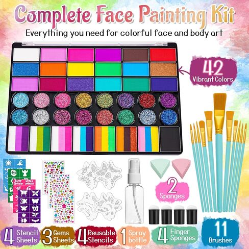 42 Color Face Painting Kit for Kids with Split Cake, Glitter, UV Face Paint in Saudi Arabia