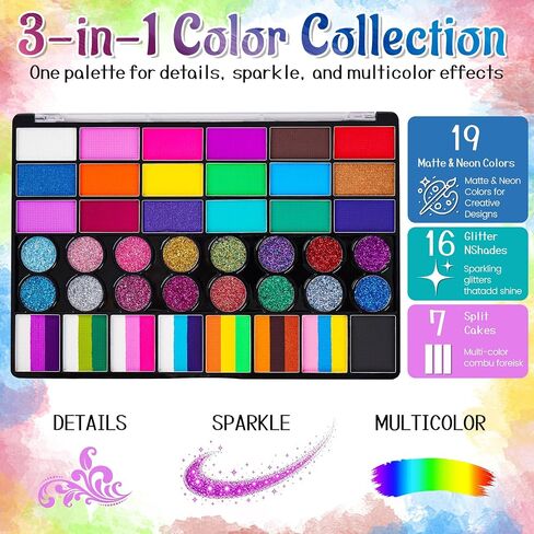 42 Color Face Painting Kit for Kids with Split Cake, Glitter, UV Face Paint in Saudi Arabia