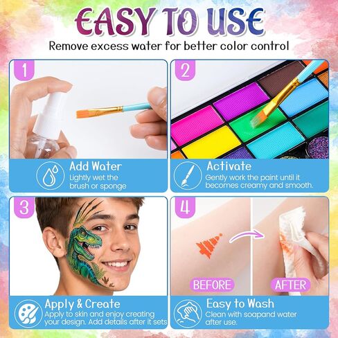 42 Color Face Painting Kit for Kids with Split Cake, Glitter, UV Face Paint in Saudi Arabia