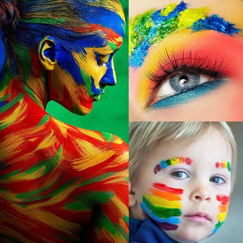 UCANBE Face Paint Kit + 10pcs Paint Brush Water Activated Body Paint SFX Makeup Palette for Cosplay Halloween Black White Face Painting Kits for Adults Matte Neon Special Effects Makeup Kit in Kuwait
