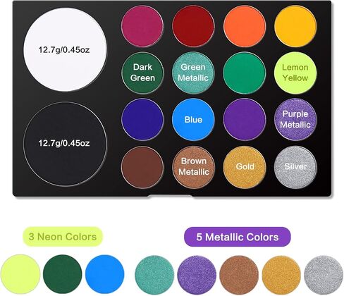 UCANBE Face Paint Kit + 10pcs Paint Brush Water Activated Body Paint SFX Makeup Palette for Cosplay Halloween Black White Face Painting Kits for Adults Matte Neon Special Effects Makeup Kit in Kuwait