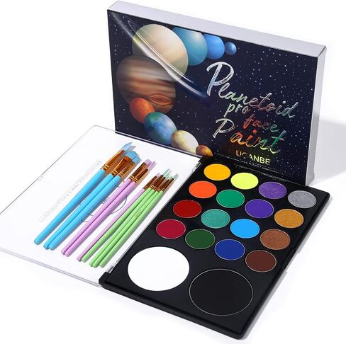UCANBE Face Paint Kit + 10pcs Paint Brush Water Activated Body Paint SFX Makeup Palette for Cosplay Halloween Black White Face Painting Kits for Adults Matte Neon Special Effects Makeup Kit in Kuwait