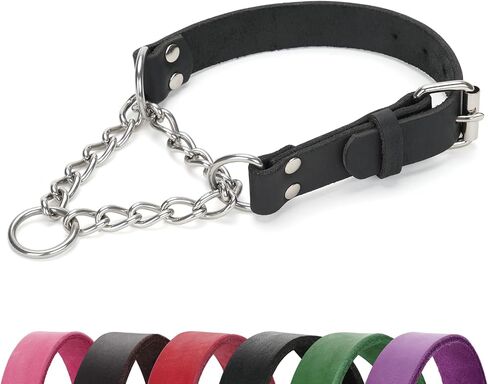 طوق Martingale للكلاب غير القابل للتعديل مع سلسلة من الفولاذ المقاوم للصدأ-تصميم مضاد للانزلاق من الجلد للكلاب المتوسطة والصغيرة (Shiba Inu ، الحدود) 15 "-19" أسود in Kuwait
