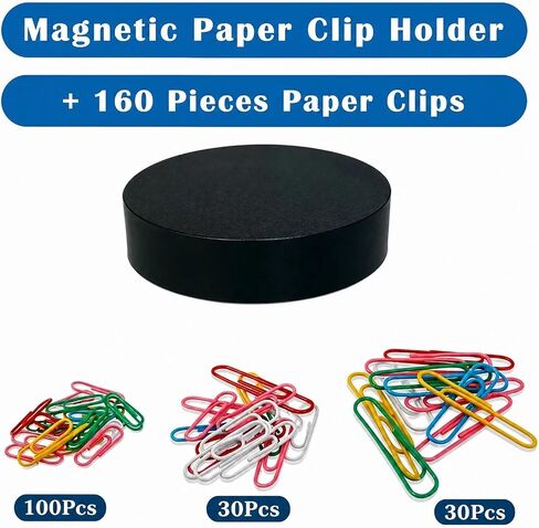 Cute Magnetic Paper Clips Holder with Assorted Size and Colors Paper Clips (160 Pieces) for Office Desk Decor, Funny Dispenser Organizer Container Securely Hold Paperclips Staples Push Pins Hairclips in Kuwait
