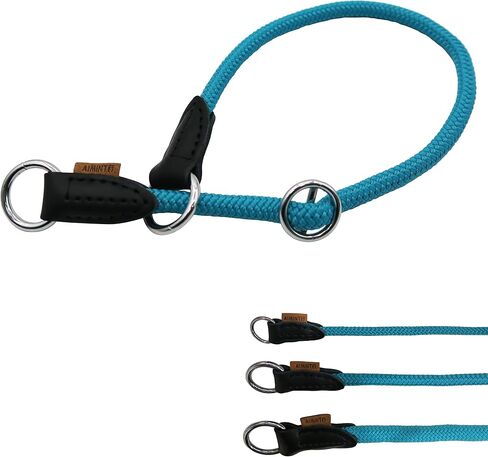 Braided Round Martingale Dog Collar, Training Collar with Slidable Stop Ring and Adjustable Stopper - Ideal for Medium Dogs (M(1/3") - 18" Long, Light Blue) in Saudi Arabia