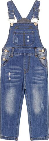 KIDSCOOL SPACE Baby Little Boys Slim Fit Jeans,Ripped Big Bib Pocket Fashion Denim Overalls in Kuwait