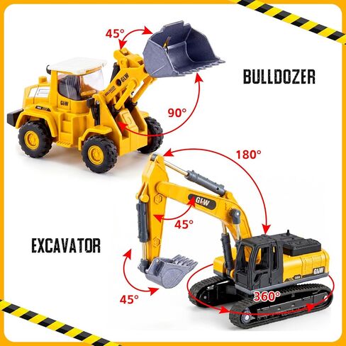 Alloy Die-Cast Construction Vehicles Toys Set w/Semi Truck, Excavator & Bulldozer - Real Lights & Sounds, Movable Parts - Learning Toys Gift for 3-7 Year Old Boys Girls in Kuwait