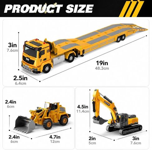 Alloy Die-Cast Construction Vehicles Toys Set w/Semi Truck, Excavator & Bulldozer - Real Lights & Sounds, Movable Parts - Learning Toys Gift for 3-7 Year Old Boys Girls in Kuwait