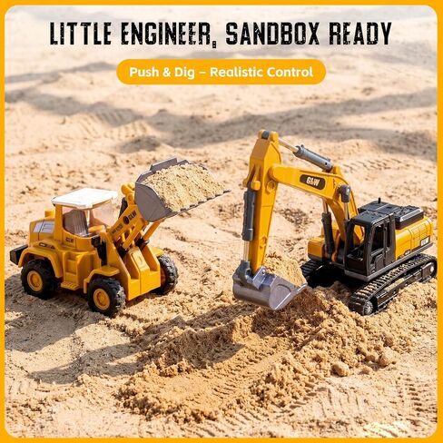 Alloy Die-Cast Construction Vehicles Toys Set w/Semi Truck, Excavator & Bulldozer - Real Lights & Sounds, Movable Parts - Learning Toys Gift for 3-7 Year Old Boys Girls in Kuwait