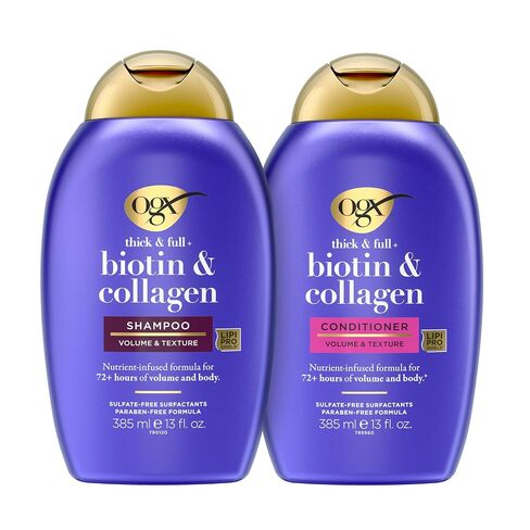 OGX Thick & Full + Biotin & Collagen Shampoo & Conditioner Set, (packaging may vary), Purple, 13 Fl Oz (Pack of 2) in Saudi Arabia