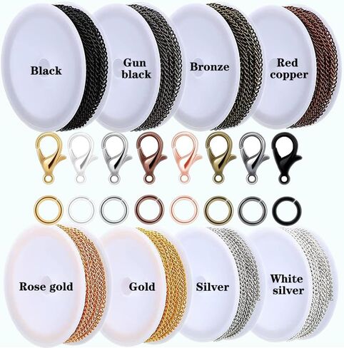 80ft Jewelry Making Kit - 8 Color Stainless Steel Curb Chain, 240 Jump Rings & 80 Lobster Clasps for DIY Bracelet, Earring & Necklace Crafts (2*3 mm) in Kuwait